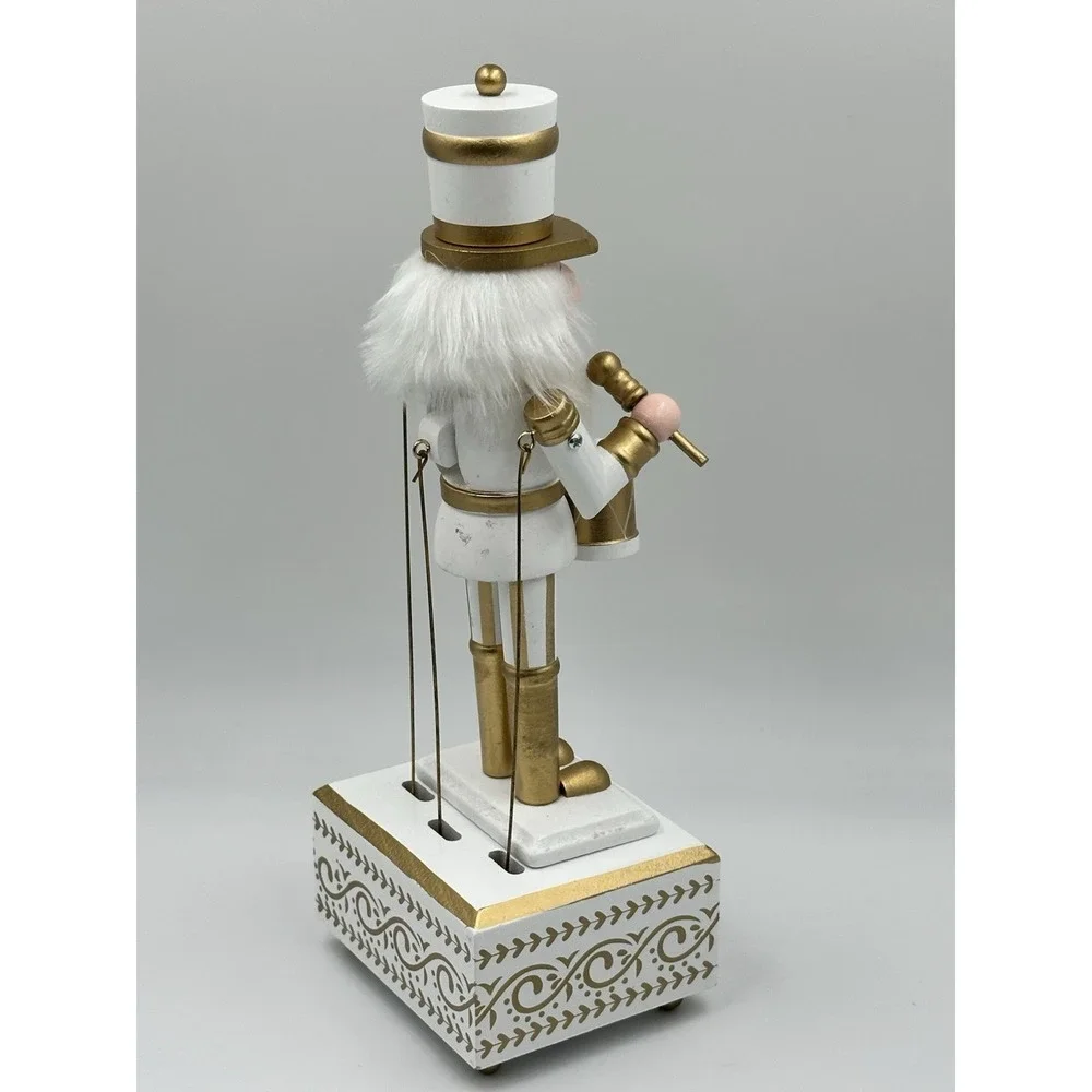 Musical Nutcracker Drummer 14in Gold White Christmas Decor